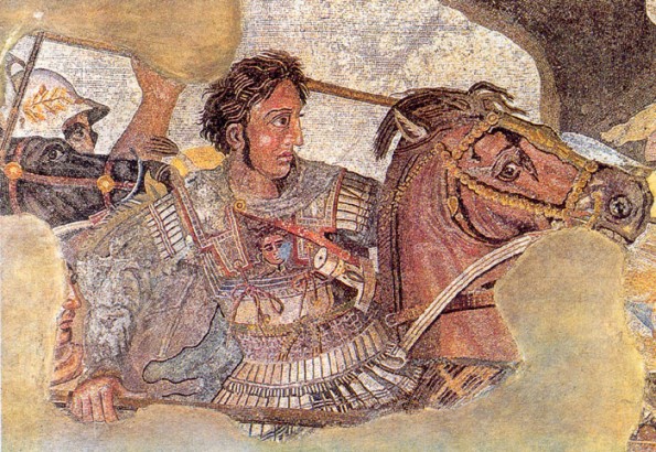 Der Überlieferung nach war Alexander der einzige, der Bukephalos zeitlebens reiten konnte. Hier die beiden auf dem Alexandermosaik aus Pompeji, das heute im Nationalmuseum in Neapel gezeigt wird. (© Ruthven, Wikipedia)