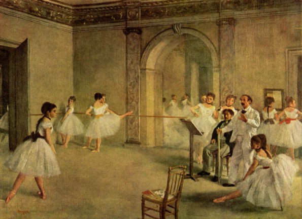 Dieses Gemälde von Edgar Degas zeigt verschiedene Möglichkeiten wie Balletttänzer sich warm machen und dehnen. (© The Yorck Project, Wikipedia) 