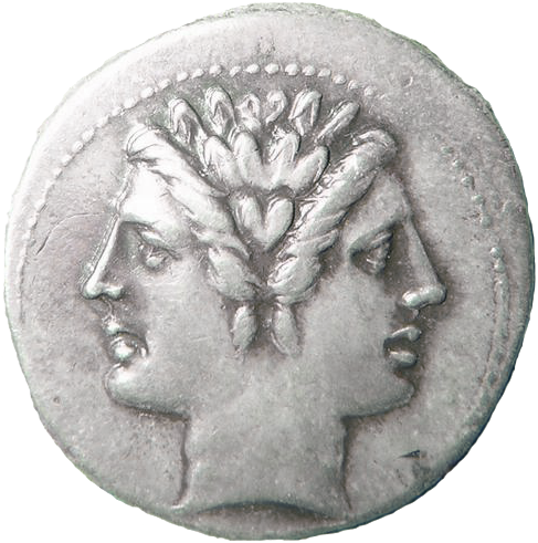 Der Januskopf, hier auf einer Münze, ist heute das Symbol für Zwiespältigkeit oder sich rasch ändernde Ansichten. Ursprünglich ist Janus der römische Gott des Anfangs und des Endes. (© Wikipedia)